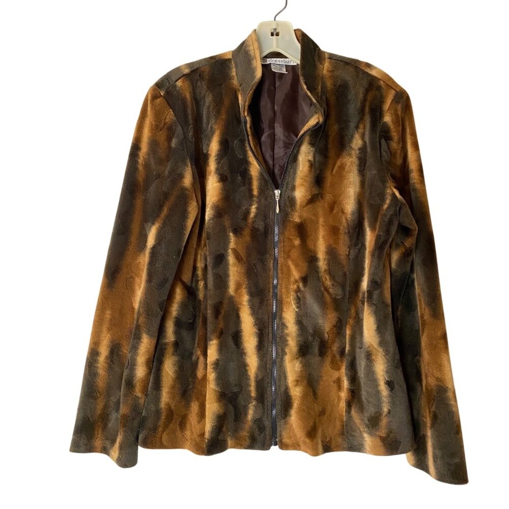DressBarn Faux Fur Zip-Up Jacket Brown & Black Animal Print Small